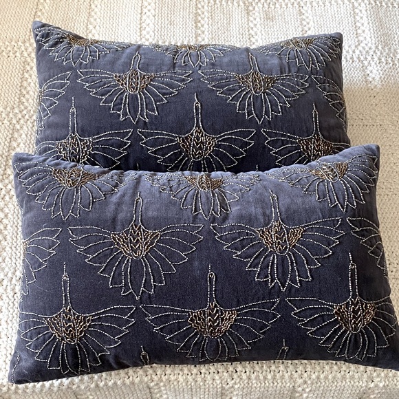 Other - Dark grey velvet pillow covers with beaded birds